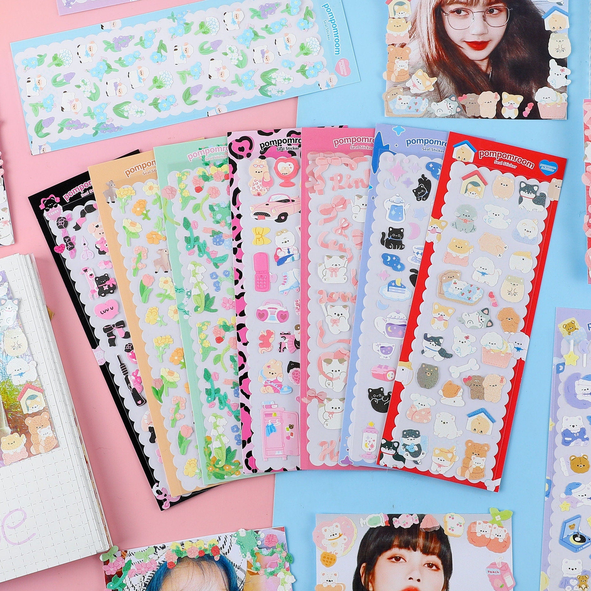 Kpop Toploader Deco Sticker Sheet, Cute Animal Stickers, Tulip